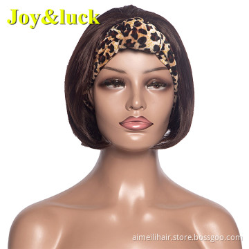 Women Dark Brown Bob Cut Wigs With Bangs Natural Hairband Straight Short Wig for Black Women Hair Headband Synthetic Hair Wigs
